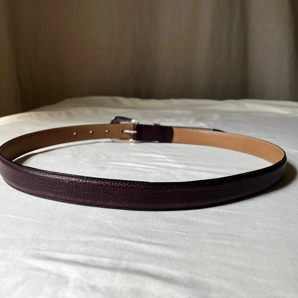 Vintage Full Grain Cowhide Leather Belt Engraved Silver Buckle Western Size 36